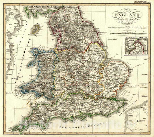 Historic Map : 1847 England : Vintage Wall Art