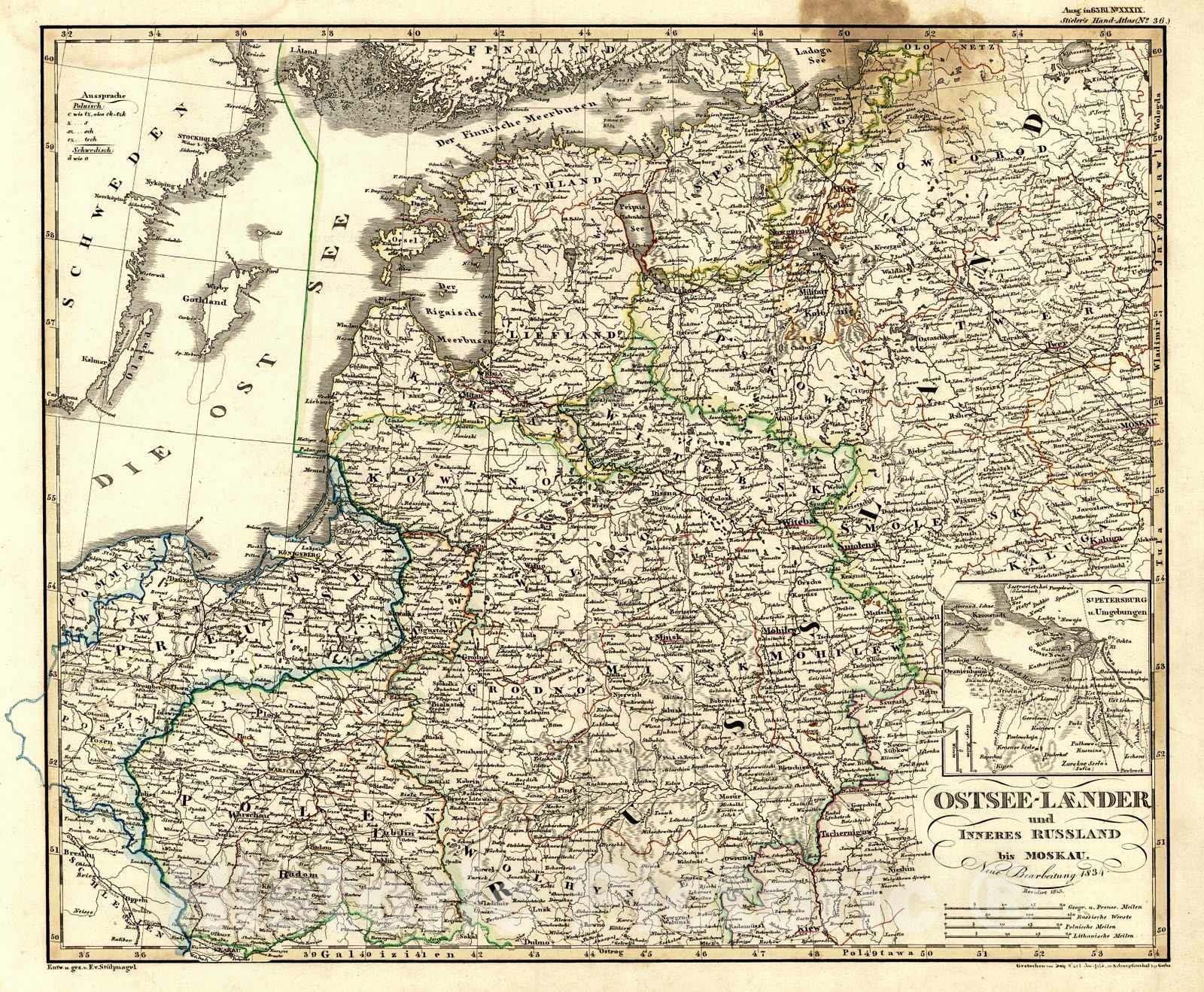Historic Map : 1847 Ostsee-Laender und Inneres Russland : Vintage Wall Art