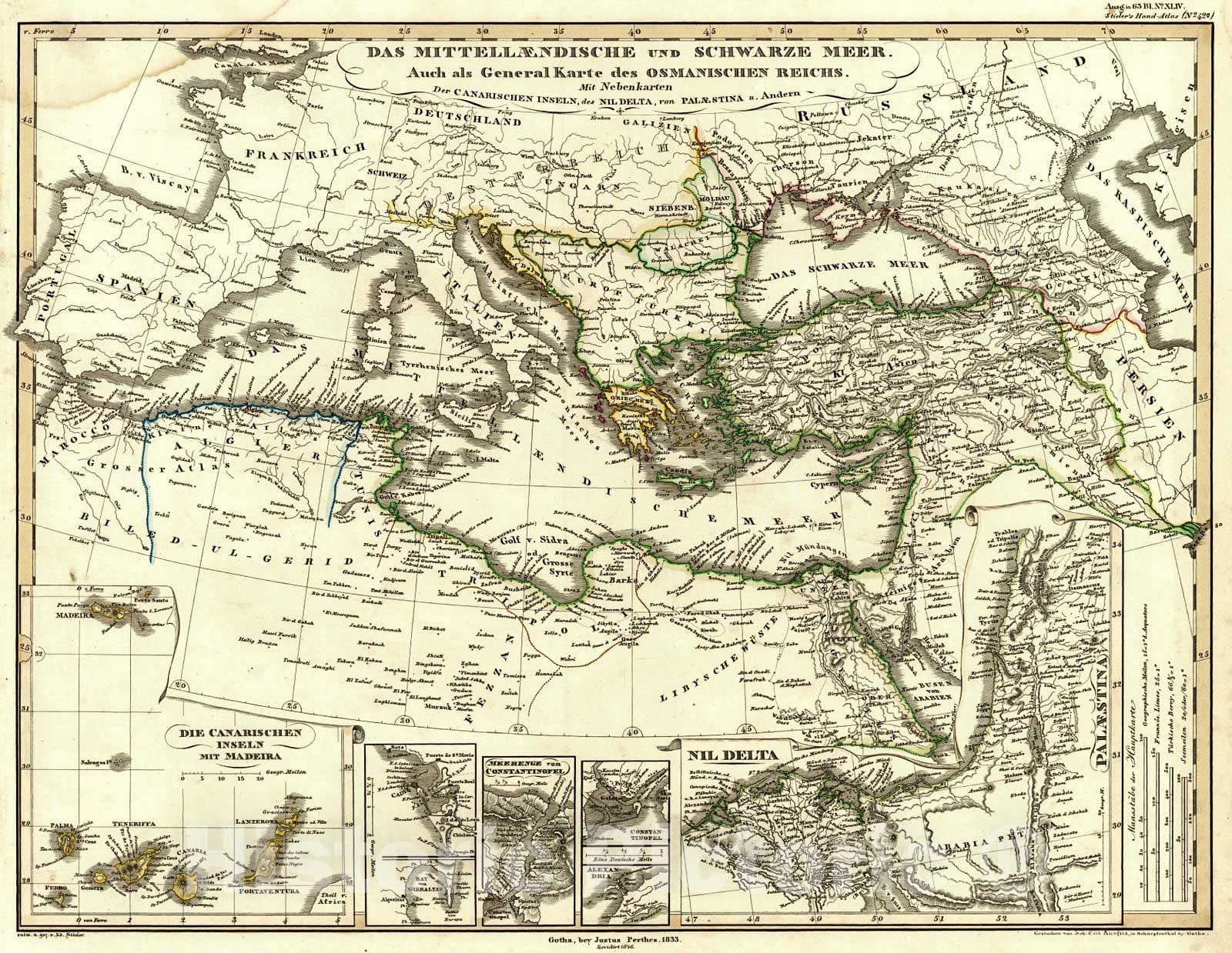 Historic Map : 1847 Das Mittellaendische und Scwarze Meer. Auch als General Karte des Osmanischen Reichs : Vintage Wall Art