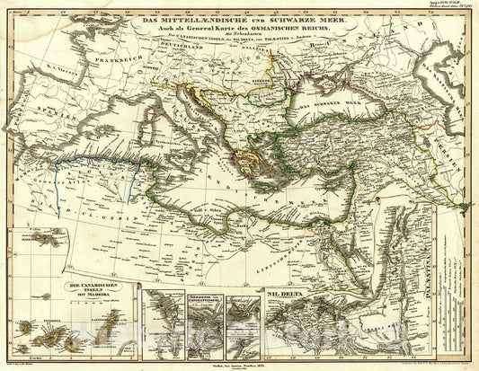 Historic Map : 1847 Das Mittellaendische und Scwarze Meer. Auch als General Karte des Osmanischen Reichs : Vintage Wall Art