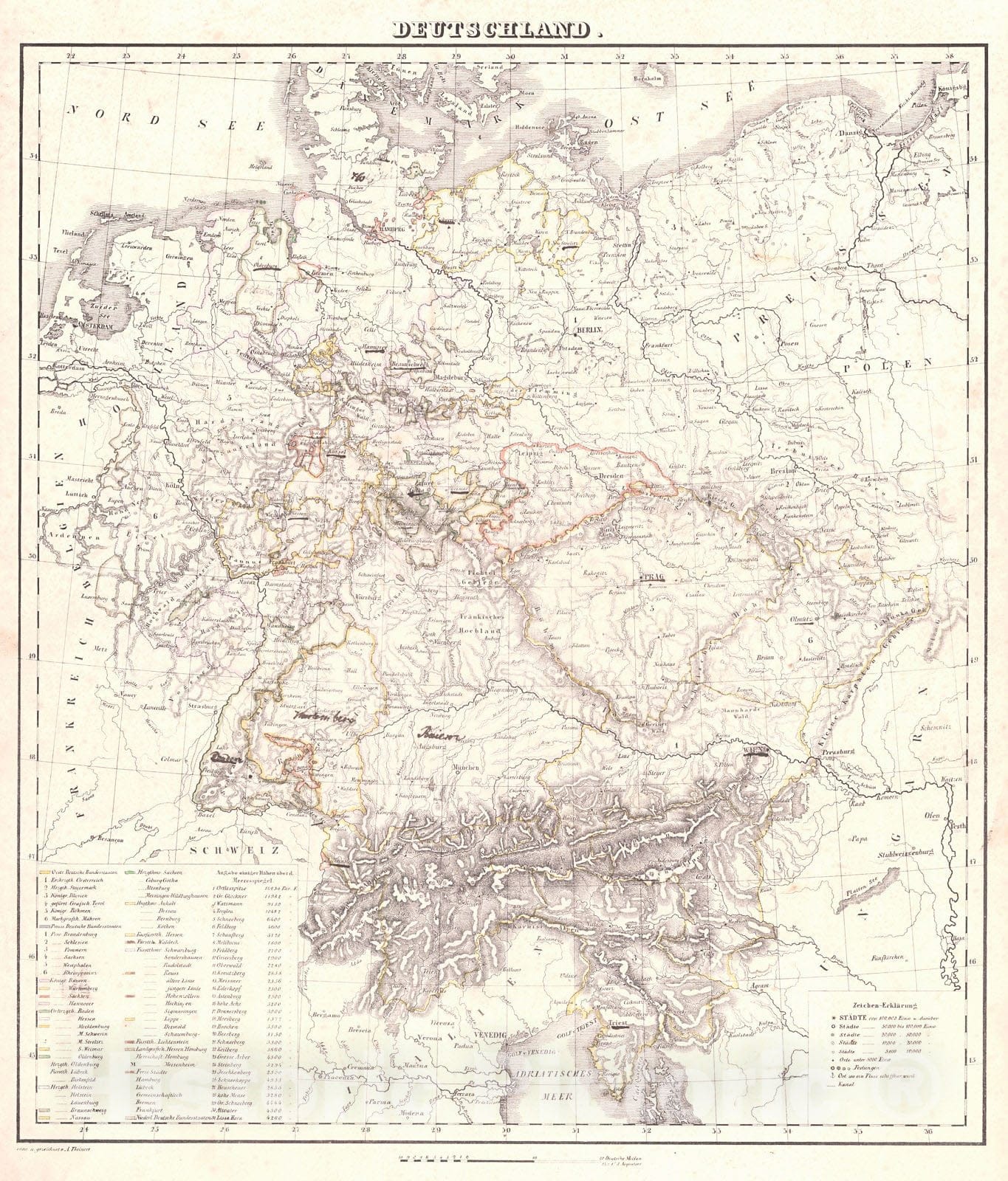 Historic Map : 1847 Deutschland : Vintage Wall Art