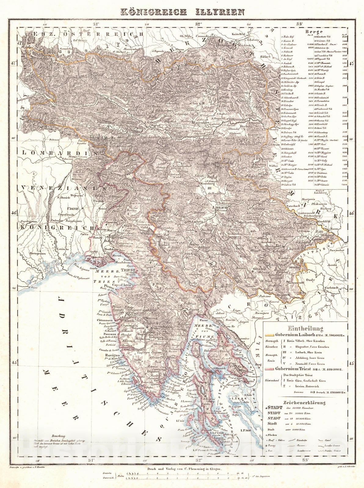 Historic Map : 1847 Konigreich Illyrien : Vintage Wall Art
