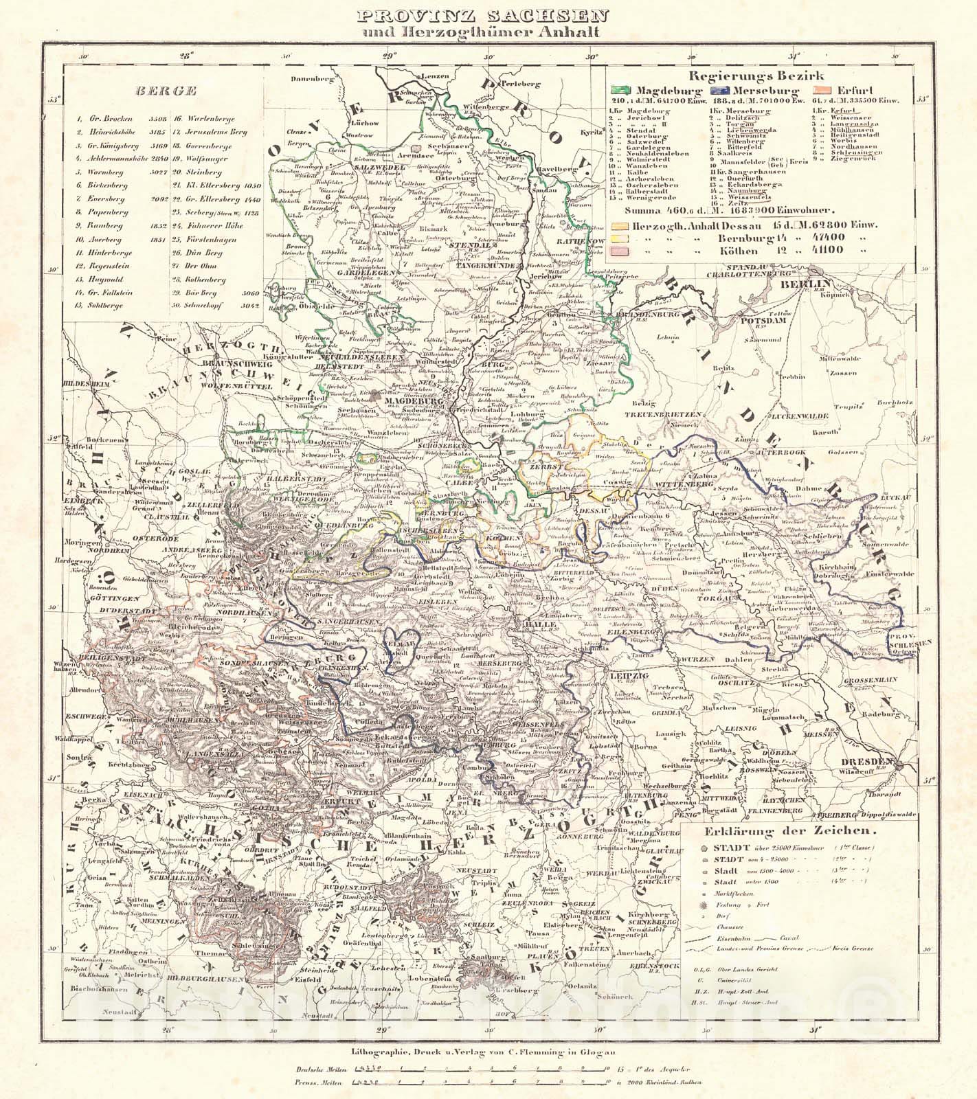 Historic Map : 1847 Provinz Sachsen : Vintage Wall Art