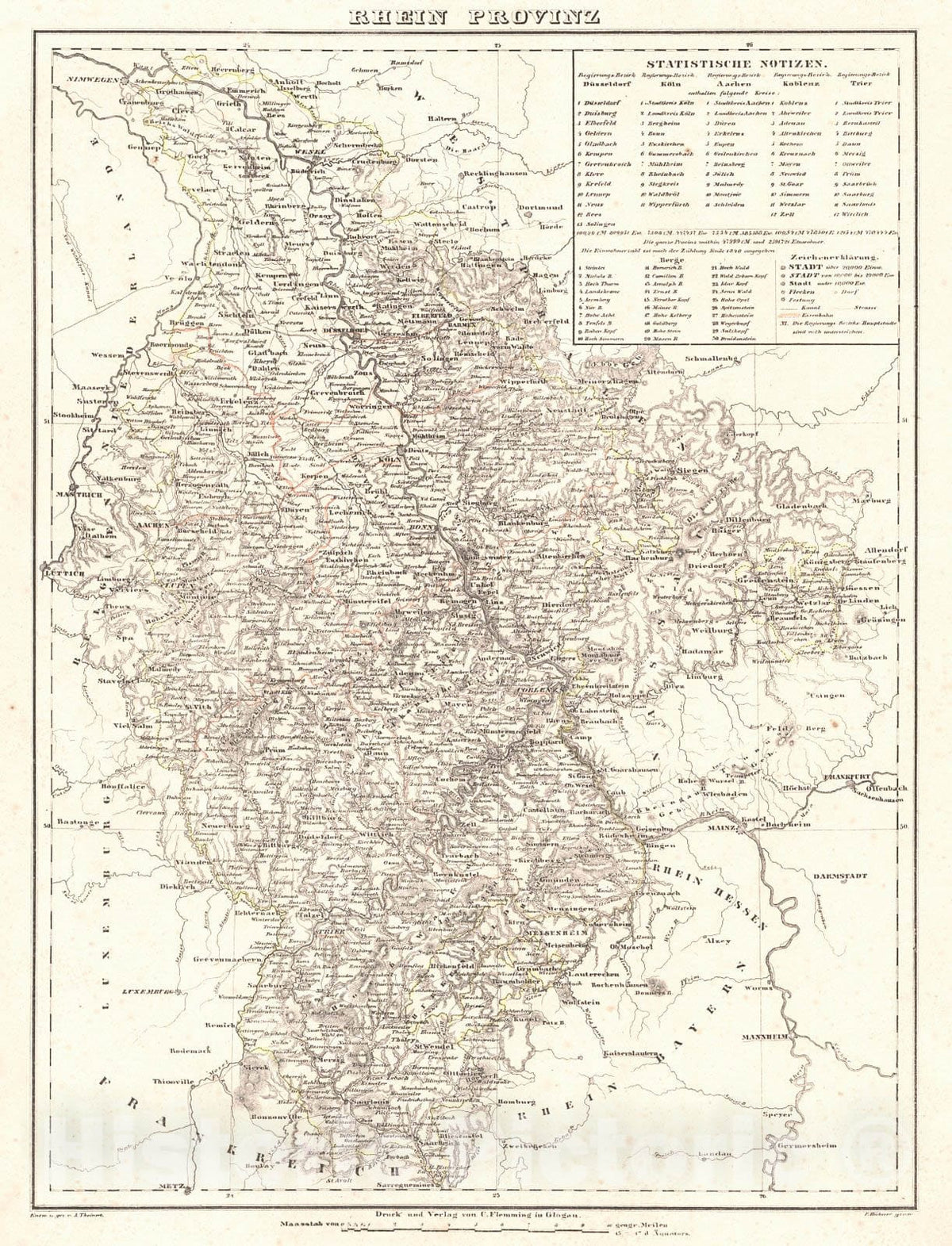 Historic Map : 1847 Rhein Provinz : Vintage Wall Art