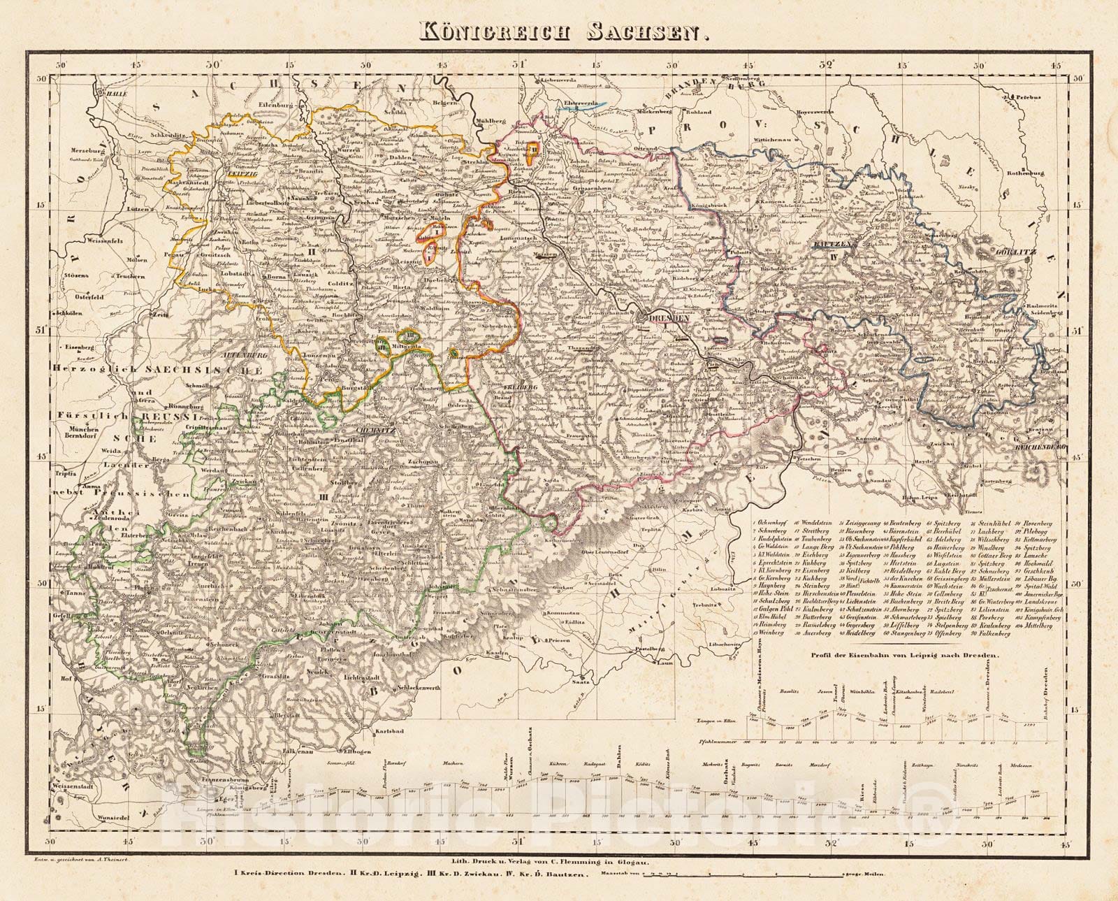 Historic Map : 1847 Konigreich Sachsen : Vintage Wall Art