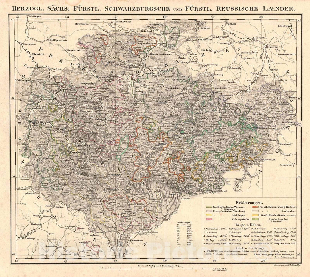 Historic Map : 1847 Herzogl. Sachs: Furstl. Schwarzburgsche und Furstl. Reussische Laender : Vintage Wall Art
