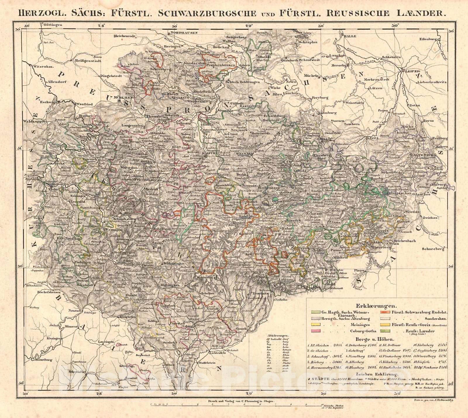 Historic Map : 1847 Herzogl. Sachs: Furstl. Schwarzburgsche und Furstl. Reussische Laender : Vintage Wall Art