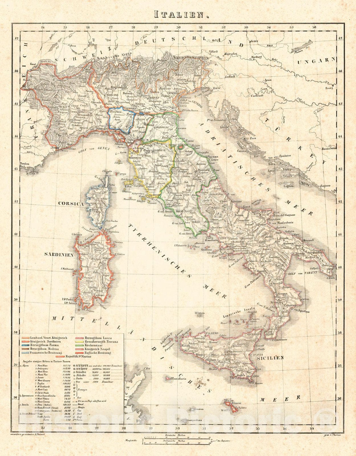 Historic Map : 1847 Italien : Vintage Wall Art