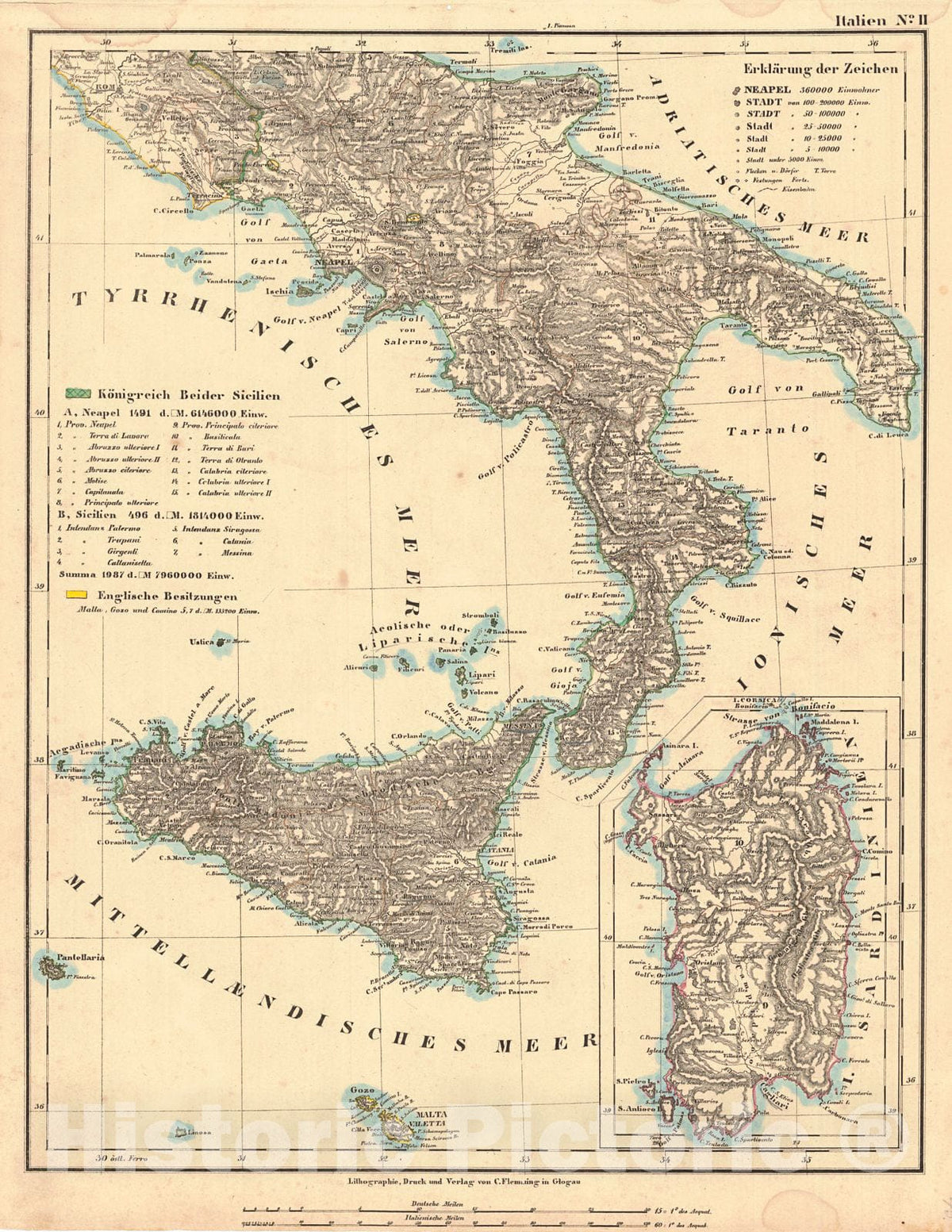 Historic Map : 1847 Noerdliches Italien : Vintage Wall Art