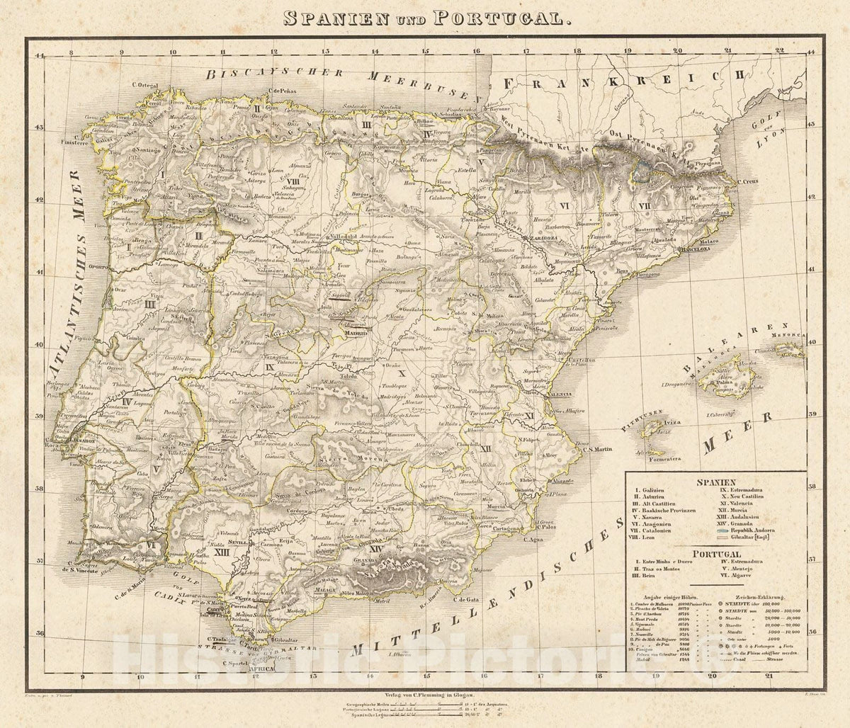 Historic Map : 1847 Spanien und Portugal : Vintage Wall Art