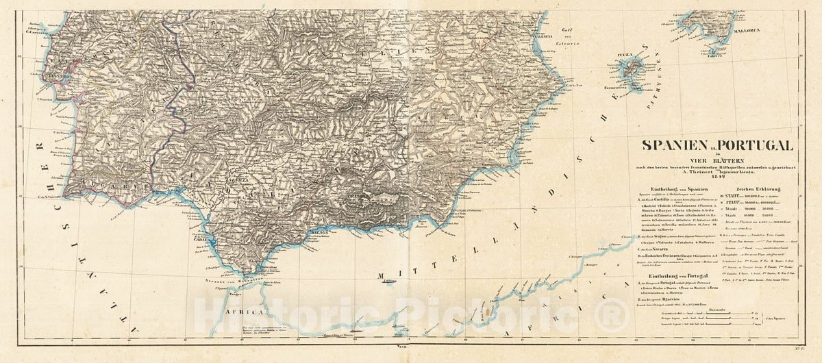 Historic Map : 1847 Spanien und Portugal (Southwest Sheet)  : Vintage Wall Art