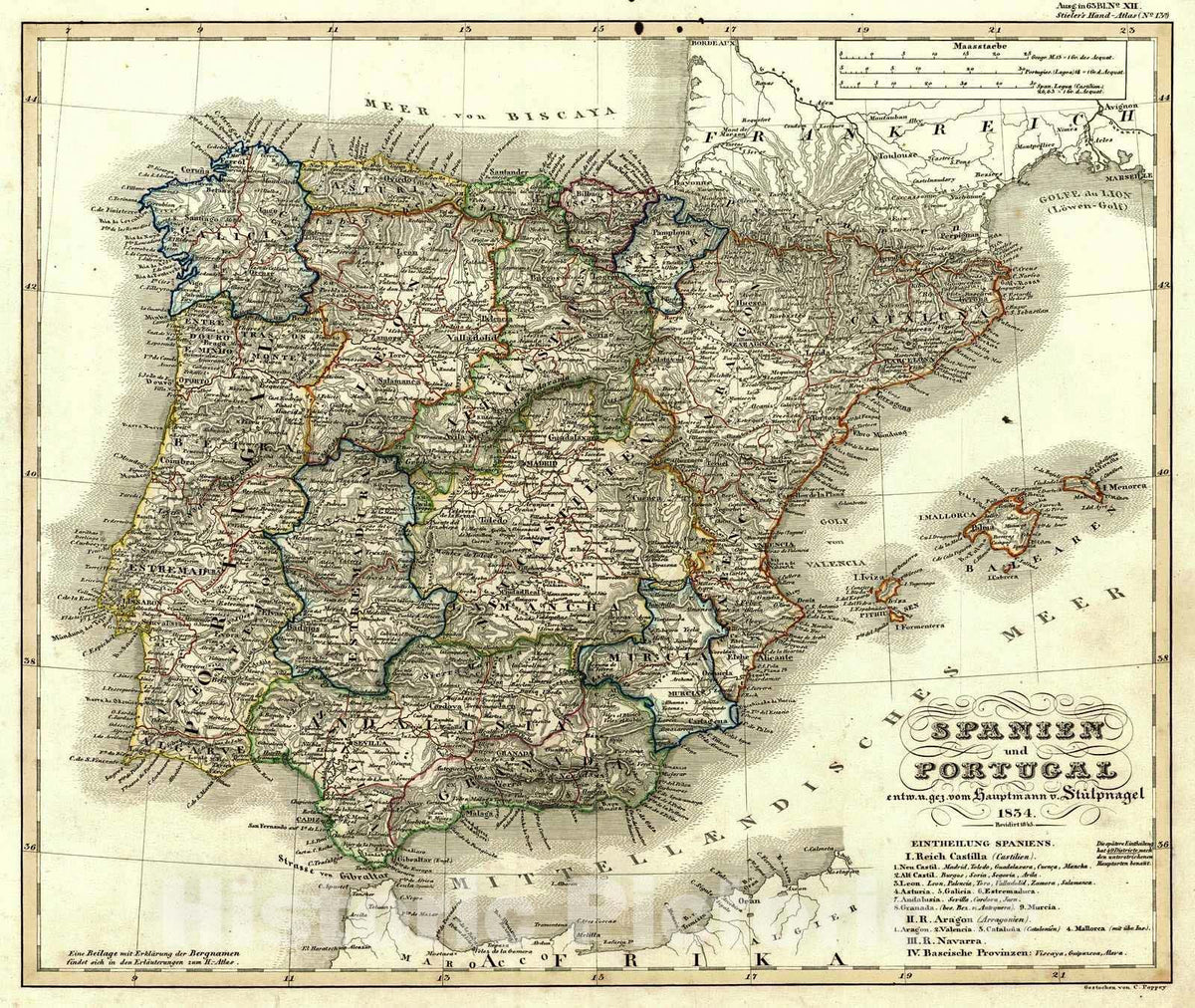 Historic Map : 1847 Spanien und Portugal : Vintage Wall Art