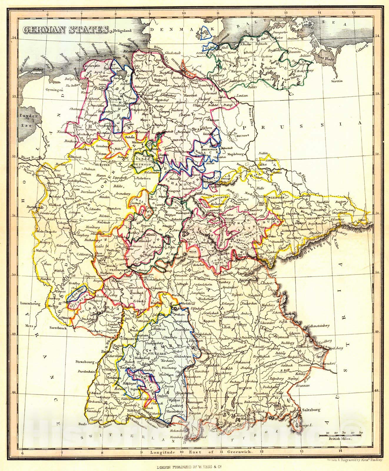 Historic Map : 1850 German States : Vintage Wall Art