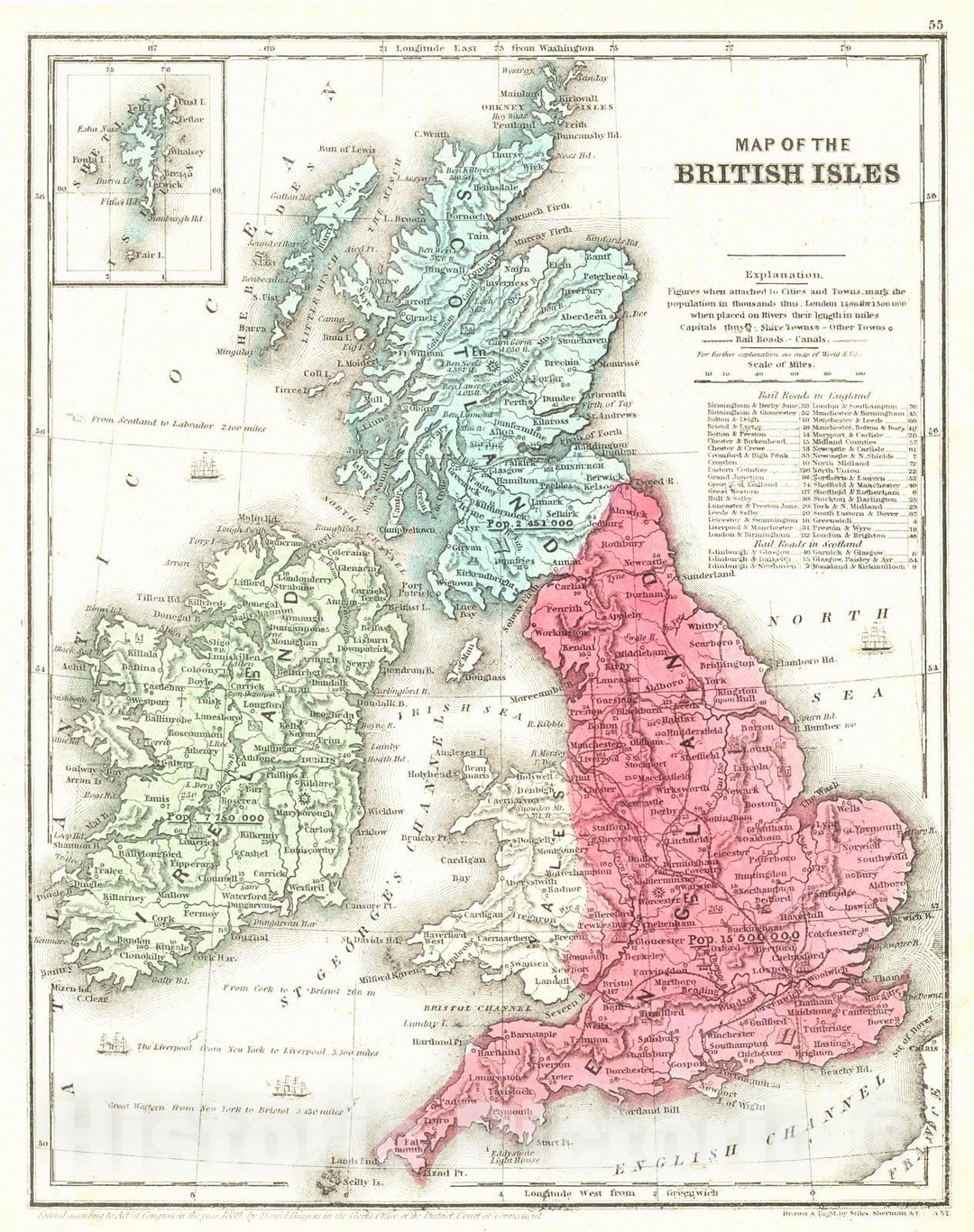 Historic Map : 1850 Map of the British Isles : Vintage Wall Art