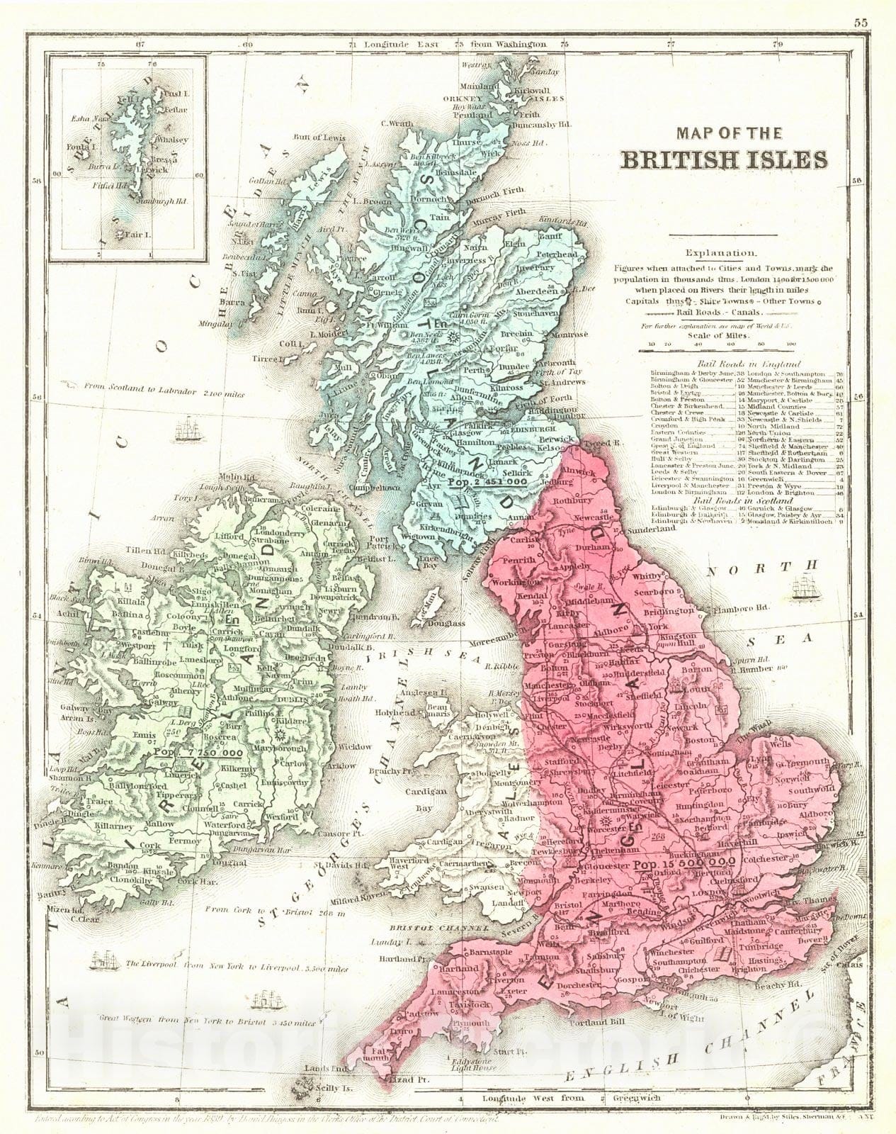 Historic Map : 1850 Map of the British Isles : Vintage Wall Art