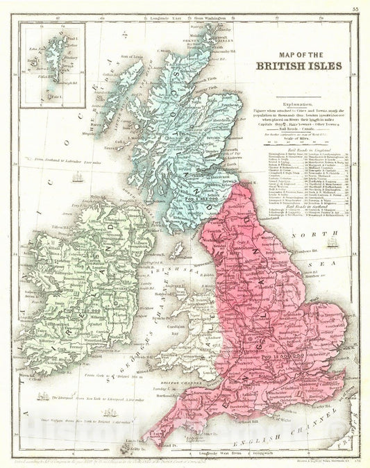 Historic Map : 1850 Map of the British Isles : Vintage Wall Art