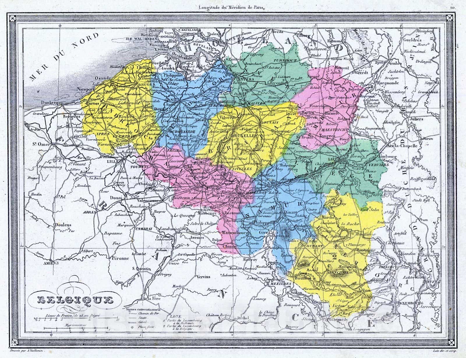 Historic Map : 1850 Belgique : Vintage Wall Art