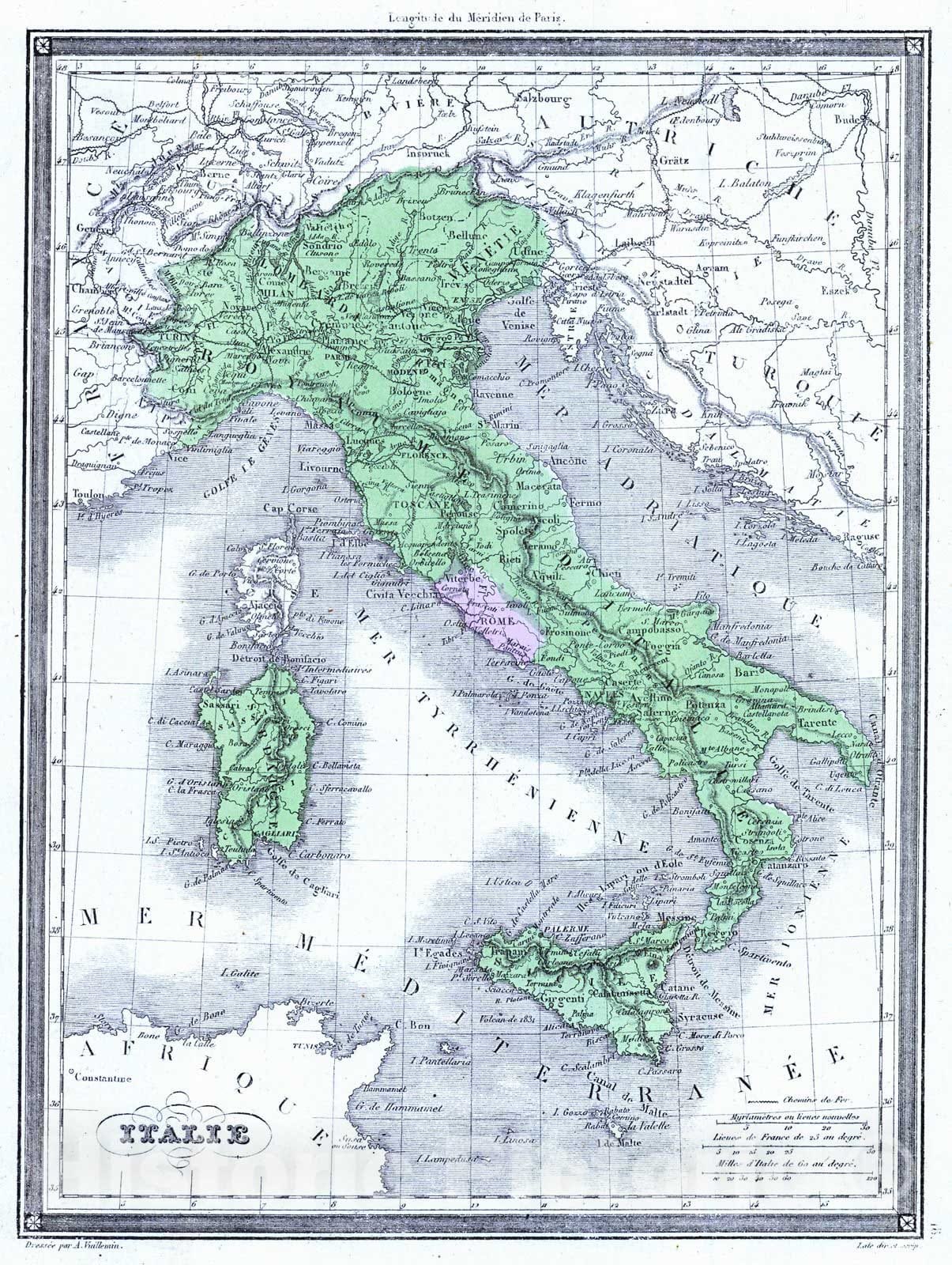 Historic Map : 1850 Italie : Vintage Wall Art