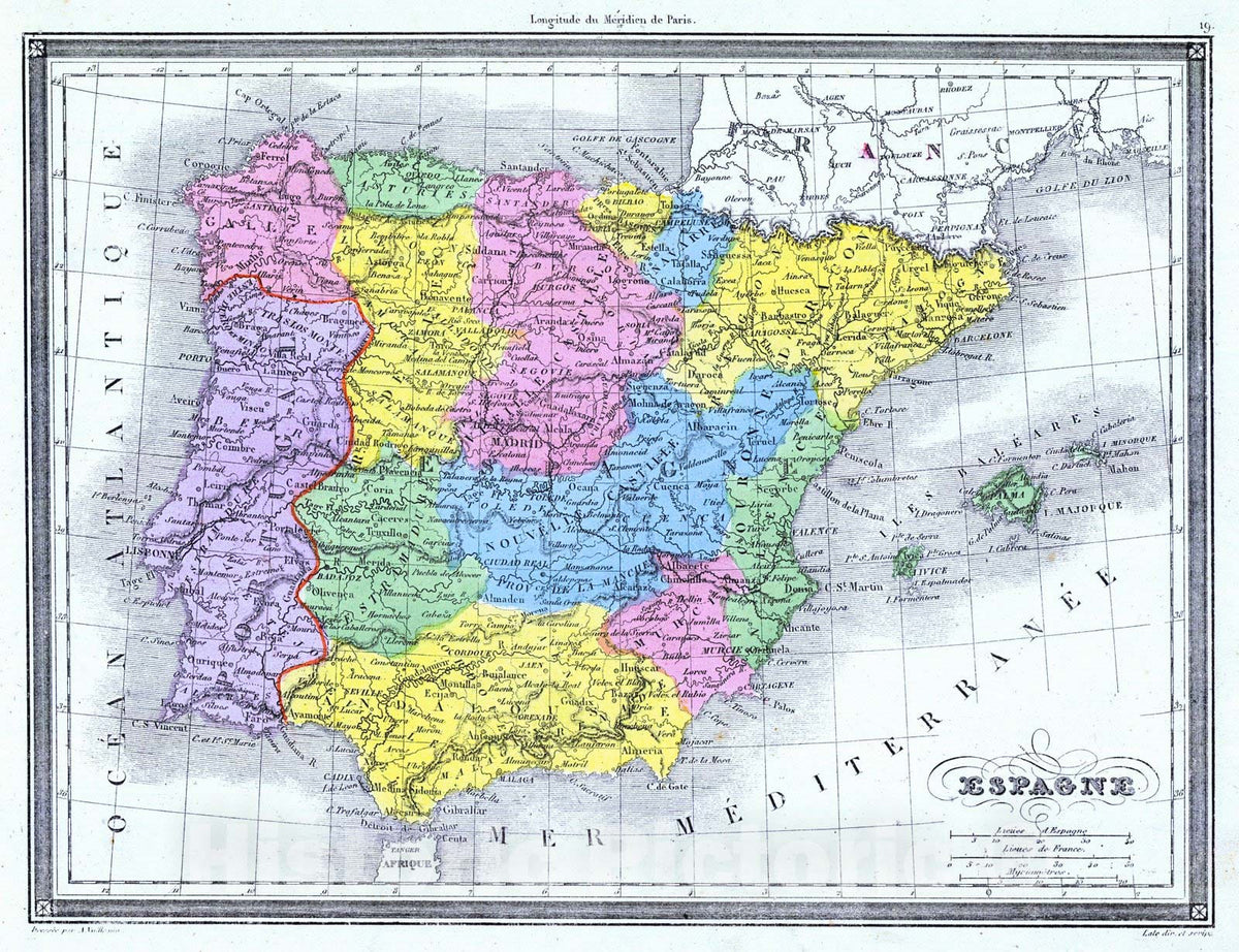 Historic Map : 1850 Espangne : Vintage Wall Art