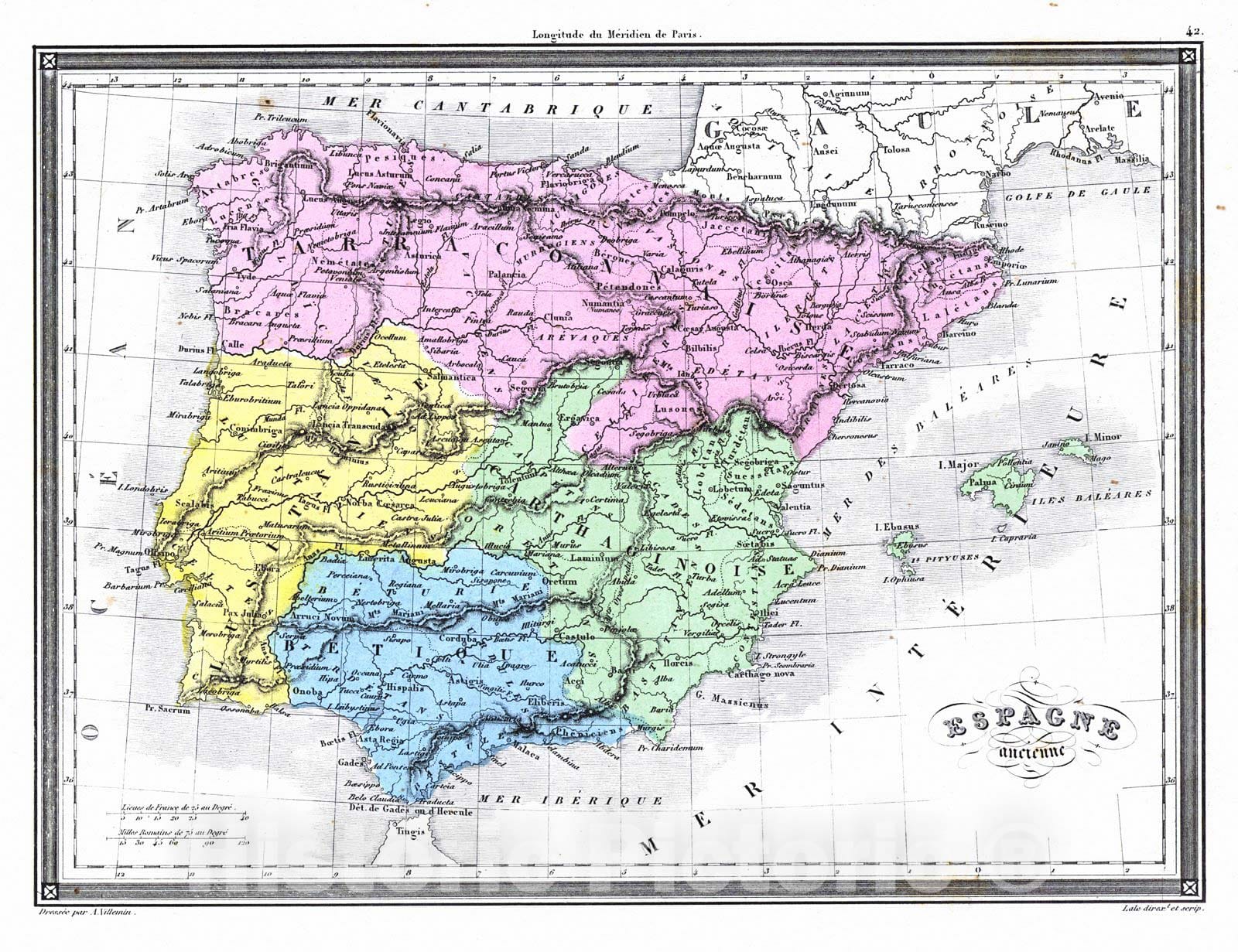 Historic Map : 1850 Espagne Ancienne : Vintage Wall Art