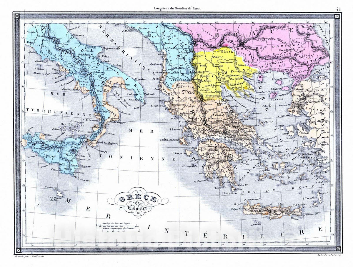 Historic Map : 1850 Grece et ses Colonies : Vintage Wall Art