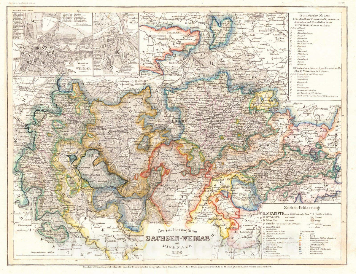 Historic Map : 1852 Gross-Herzogthum Sachsen-Weimar und Eisenach : Vintage Wall Art