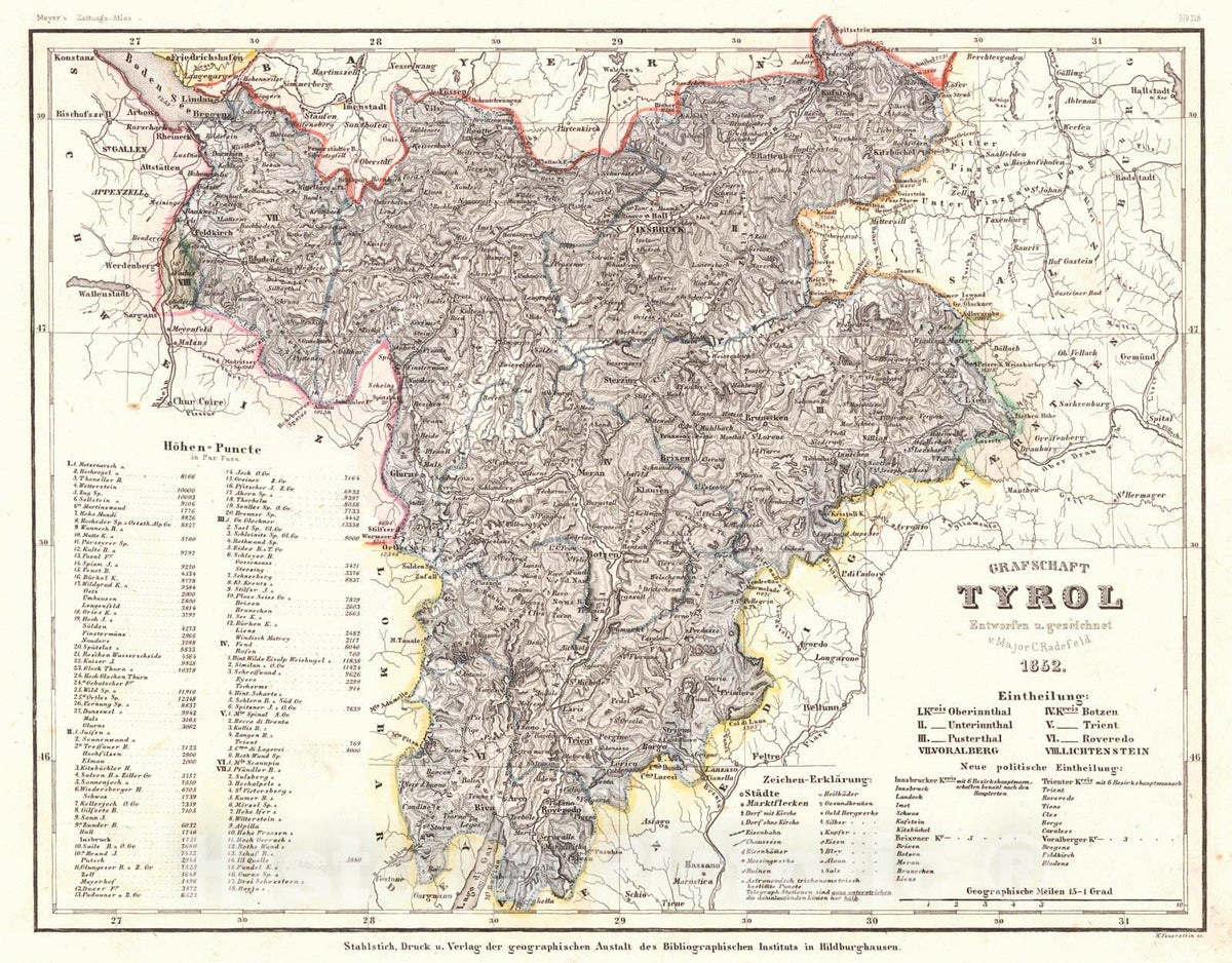 Historic Map : 1852 Grafschaft Tyrol : Vintage Wall Art