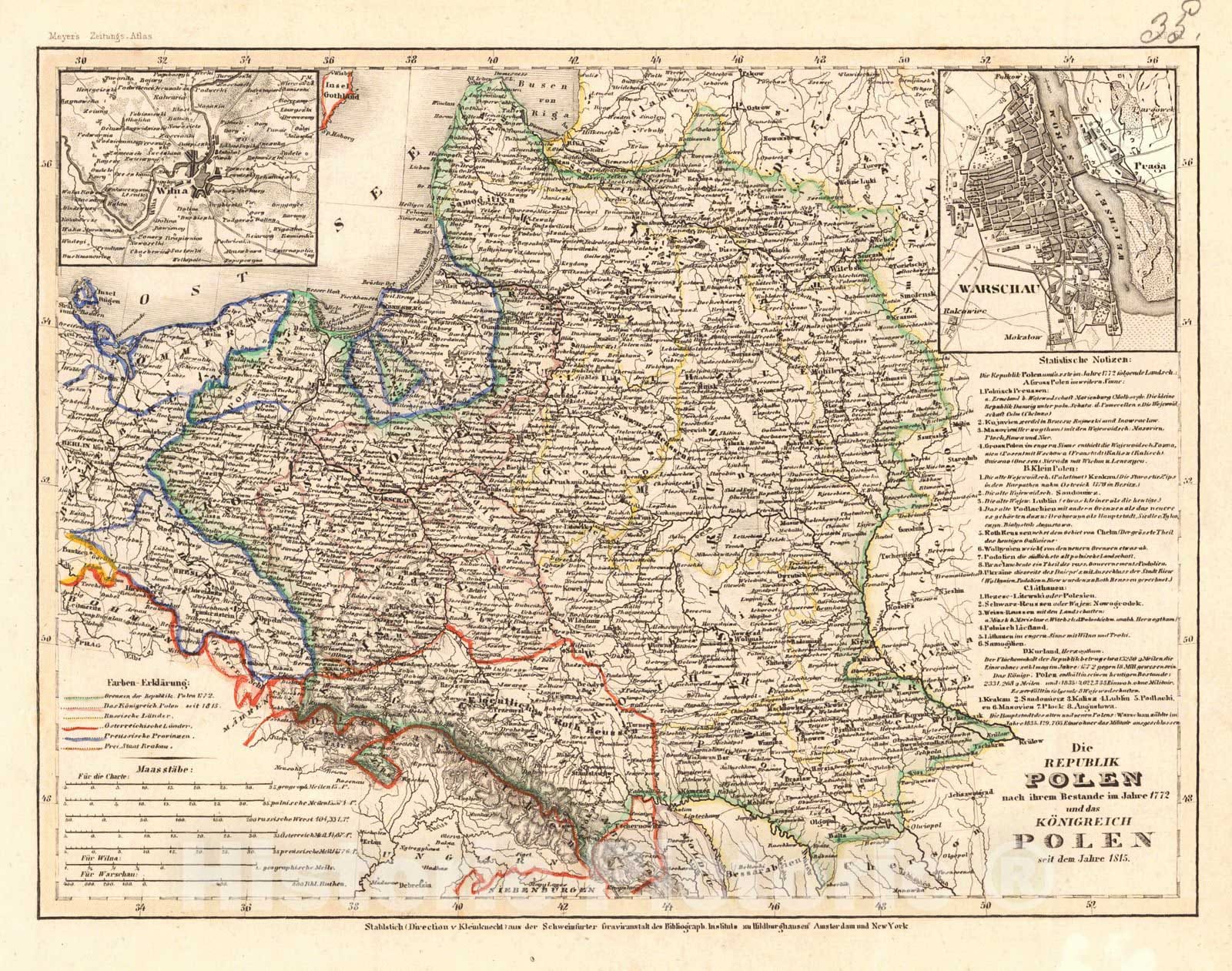 Historic Map : 1852 Die Republik Polen nach ihrem Bestande im Jahre 1772 und das Konigreich Polen seit dem Jahre 1815 : Vintage Wall Art