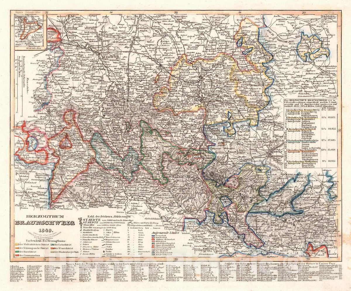 Historic Map : 1852 Herzogthum Braunschweig : Vintage Wall Art