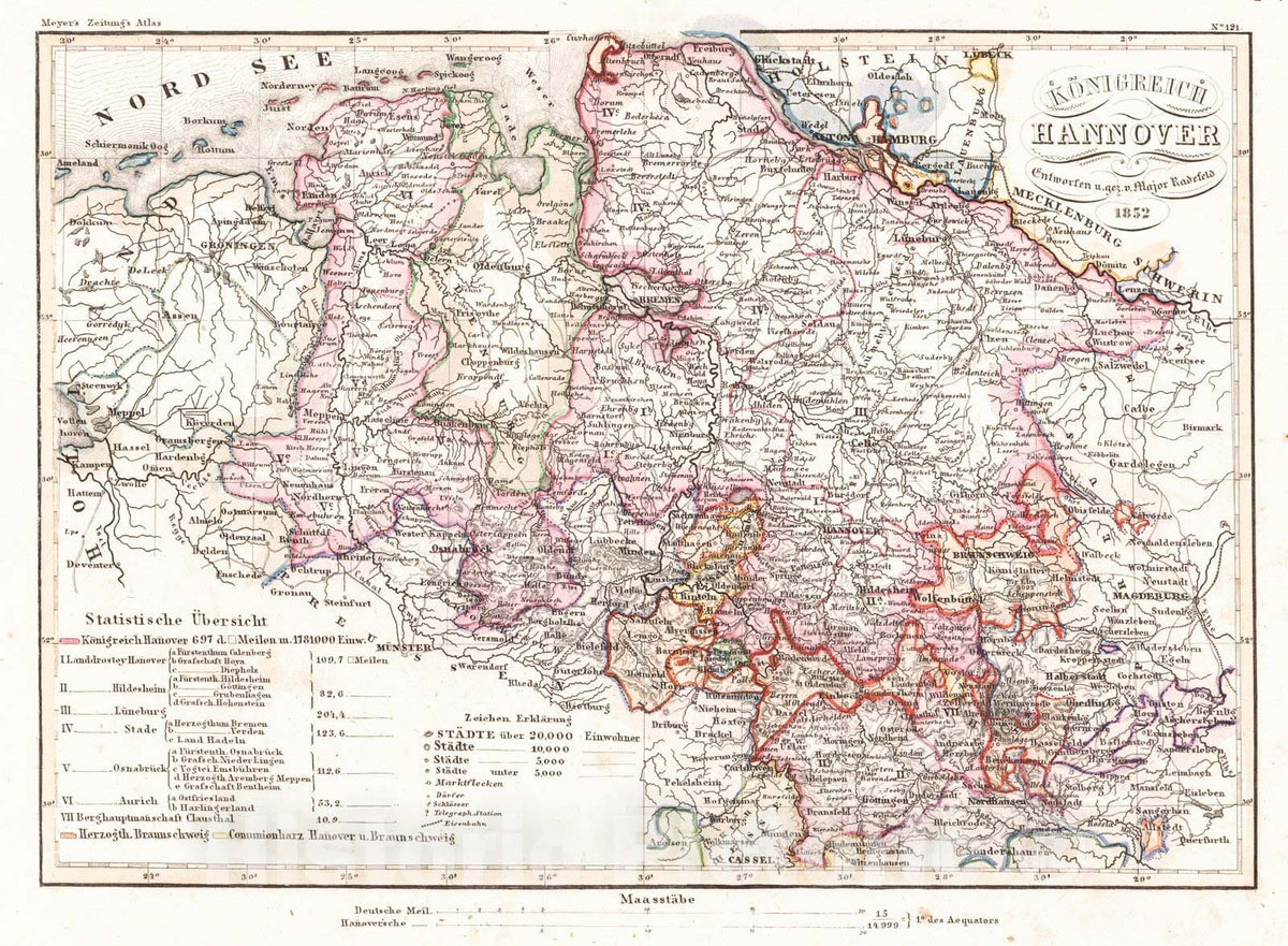 Historic Map : 1852 KOnigreich Hannover : Vintage Wall Art