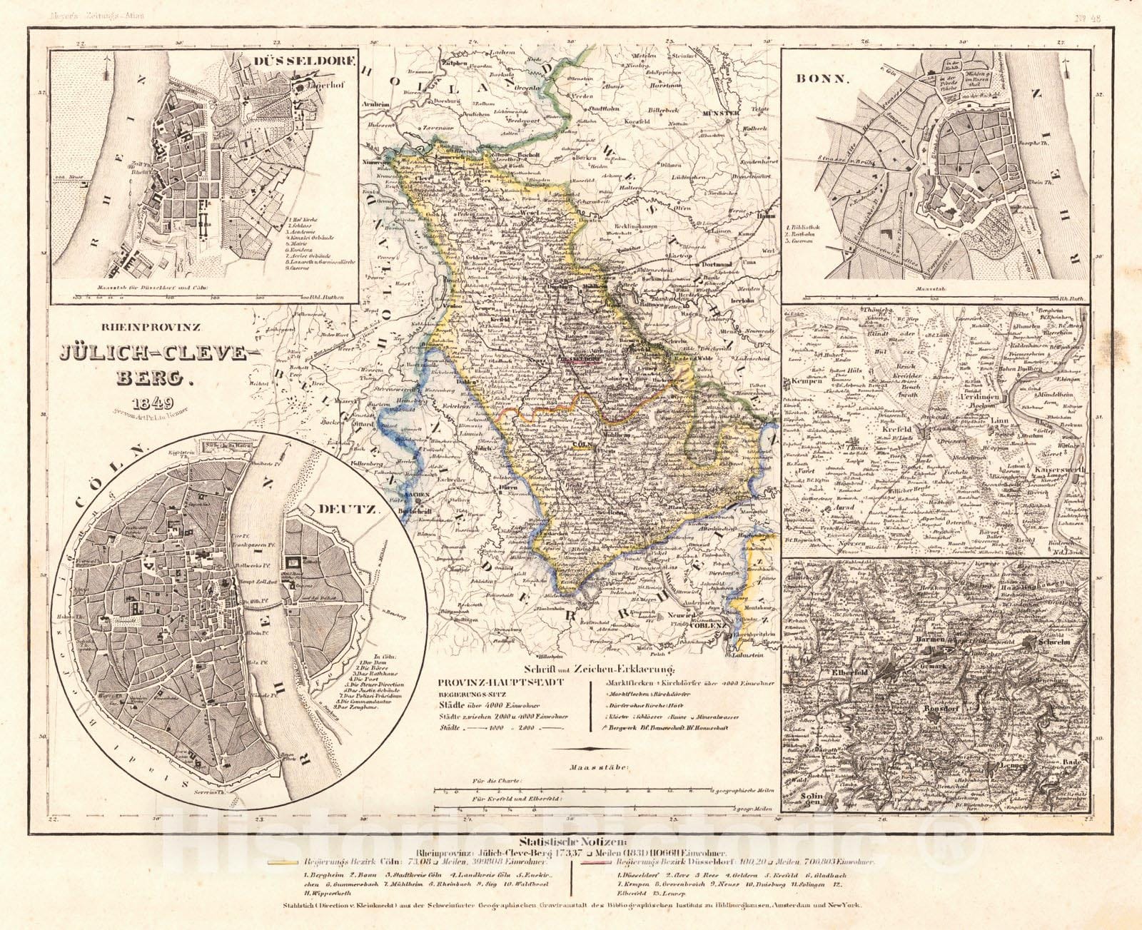 Historic Map : 1852 Rheinprovinz Julich-Cleveburg : Vintage Wall Art