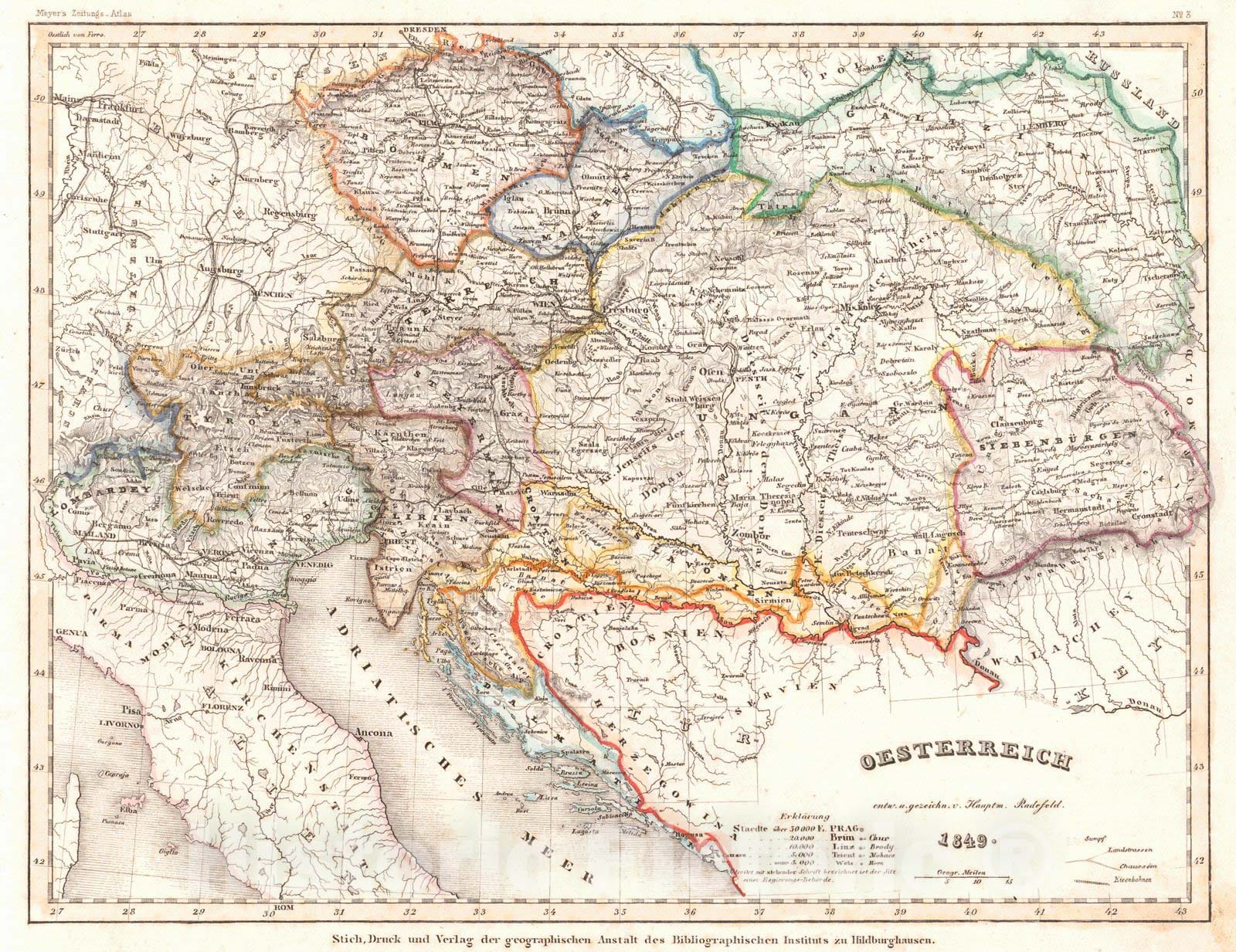 Historic Map : 1852 Oesterreich : Vintage Wall Art