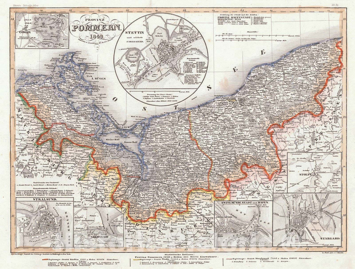 Historic Map : 1852 Provinz Pommern : Vintage Wall Art