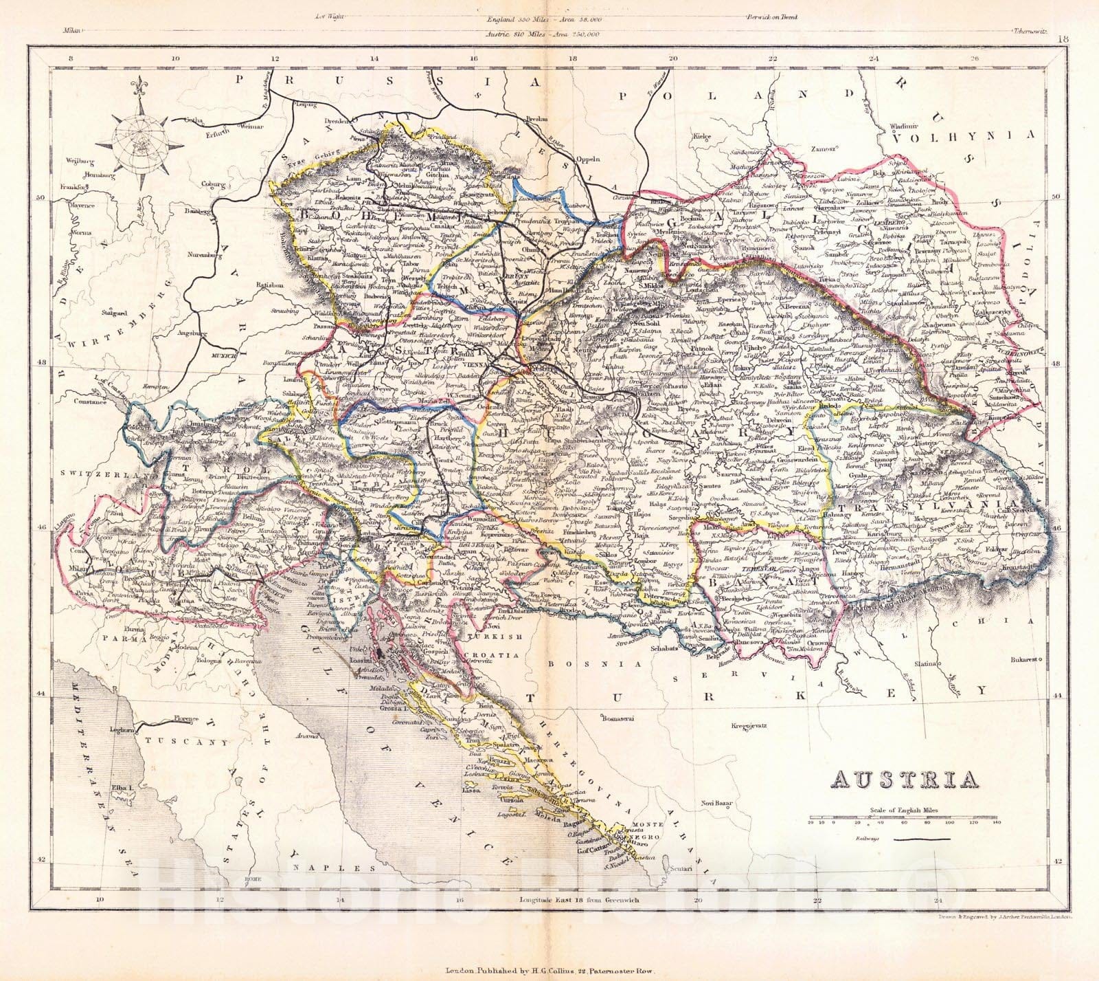 Historic Map : 1853 Austria : Vintage Wall Art
