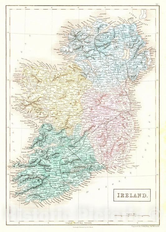 Historic Map : 1854 Ireland : Vintage Wall Art
