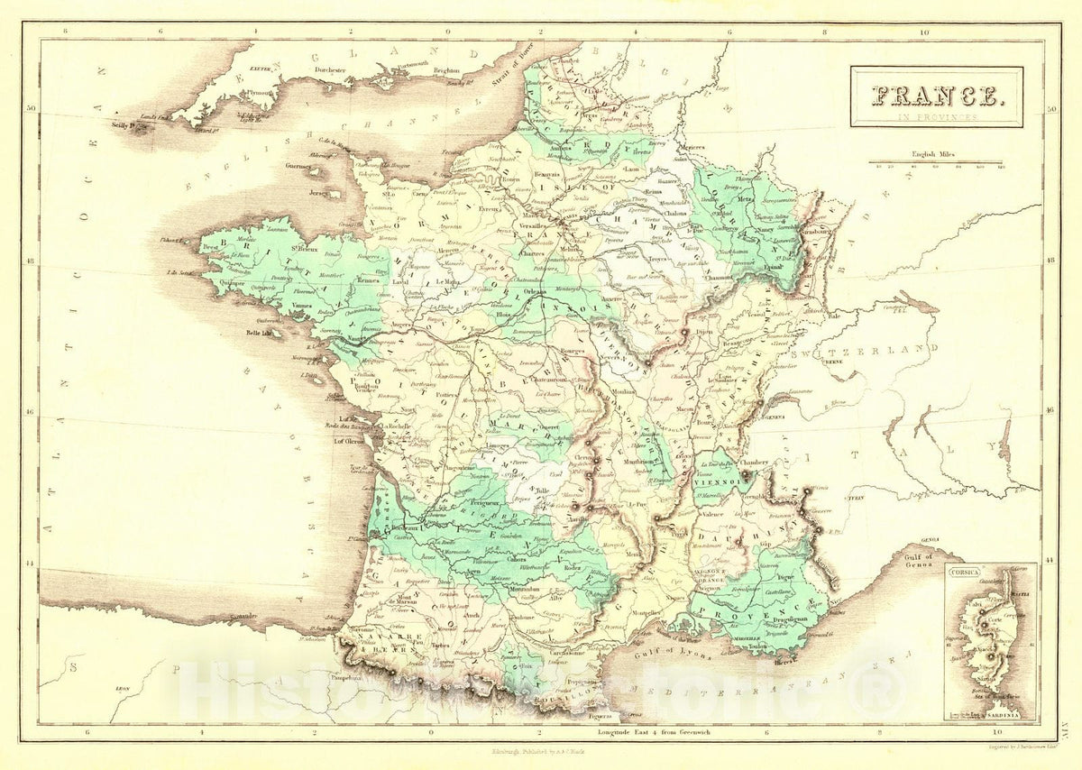 Historic Map : 1854 France : Vintage Wall Art