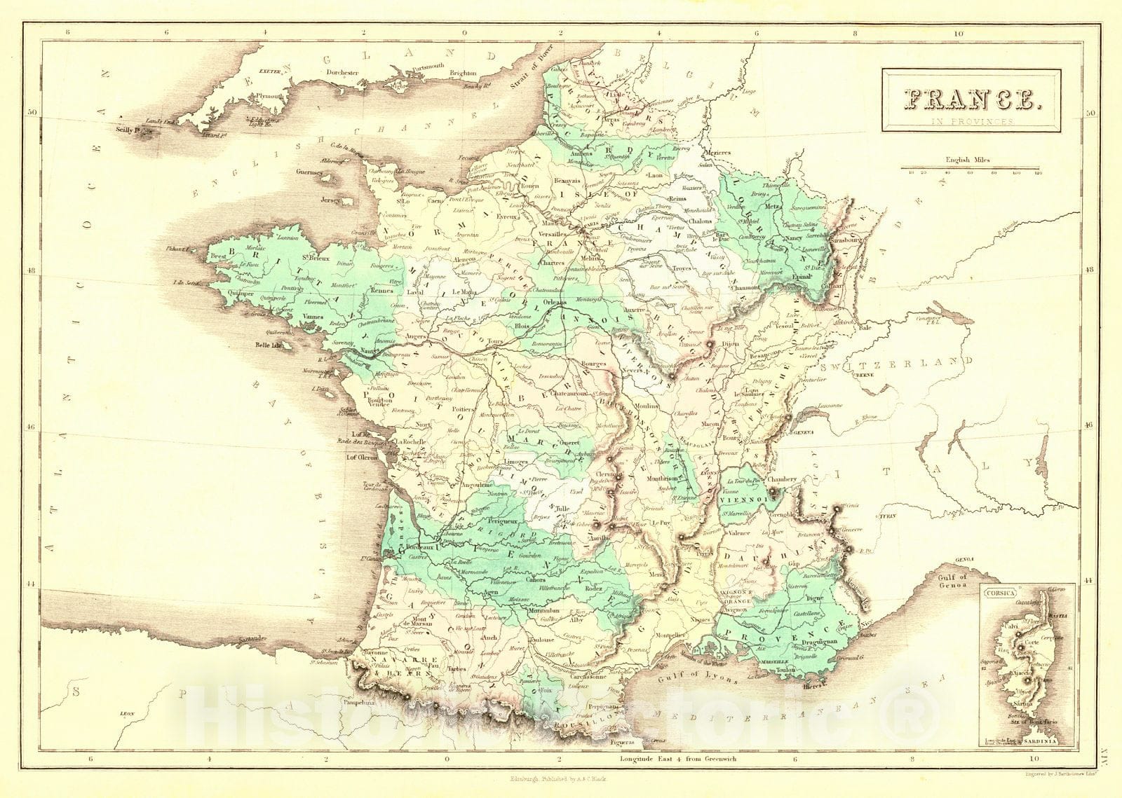 Historic Map : 1854 France : Vintage Wall Art