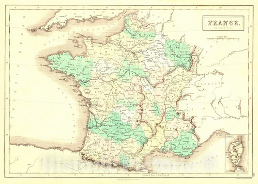 Historic Map : 1854 France : Vintage Wall Art