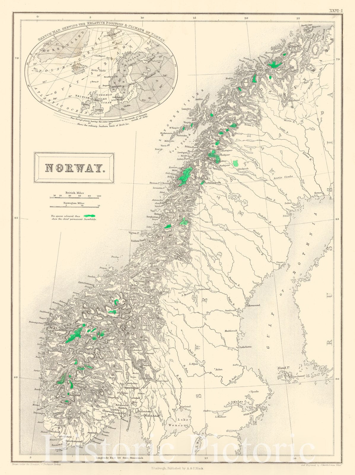 Historic Map : 1854 Norway : Vintage Wall Art
