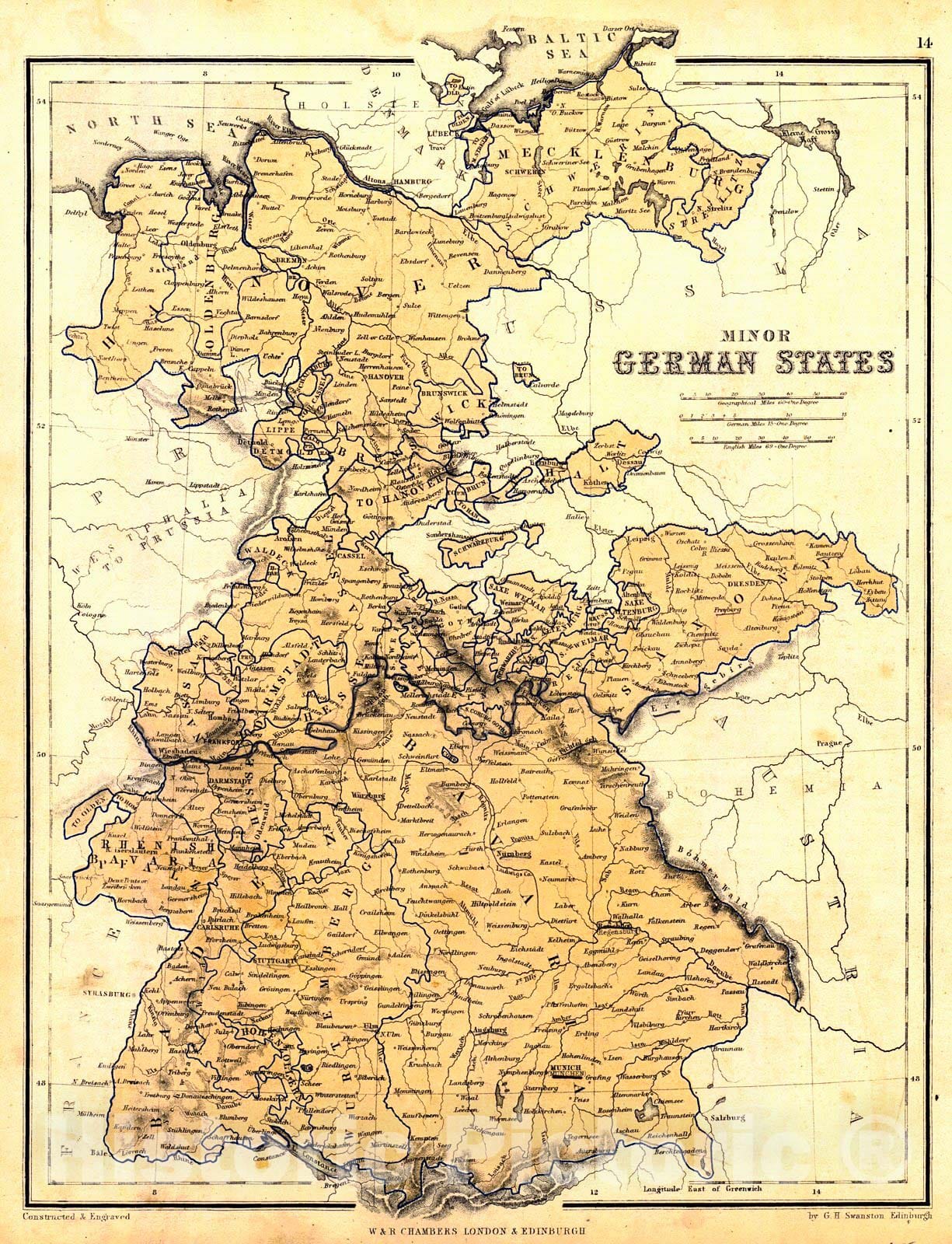 Historic Map : 1855 Minor German States : Vintage Wall Art