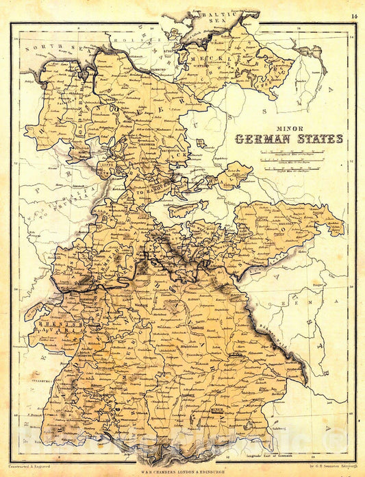 Historic Map : 1855 Minor German States : Vintage Wall Art