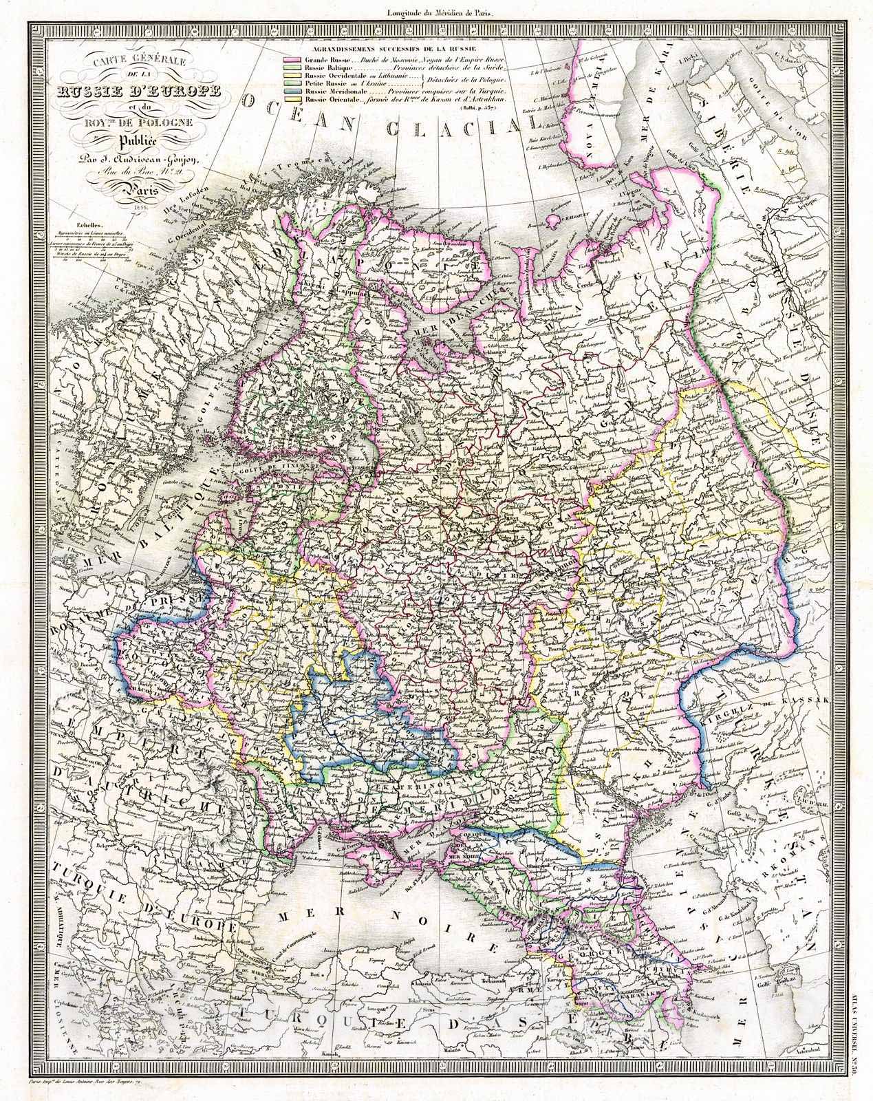 Historic Map : 1855 Carte Generale de la Russie d' Europe : Vintage Wall Art
