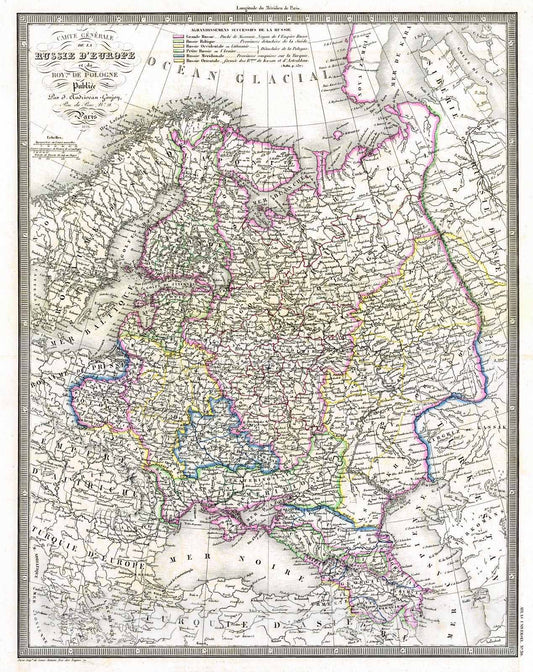 Historic Map : 1855 Carte Generale de la Russie d' Europe : Vintage Wall Art