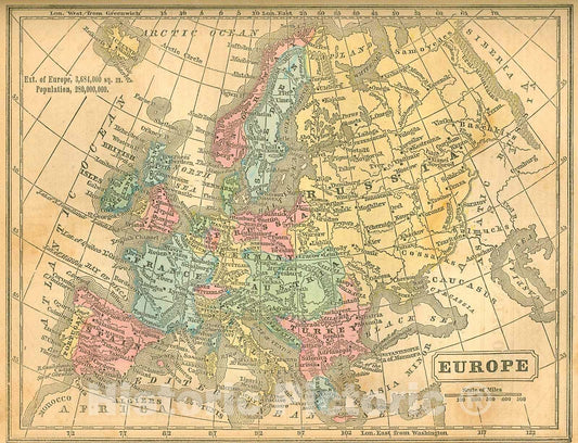 Historic Map : 1855 Europe : Vintage Wall Art