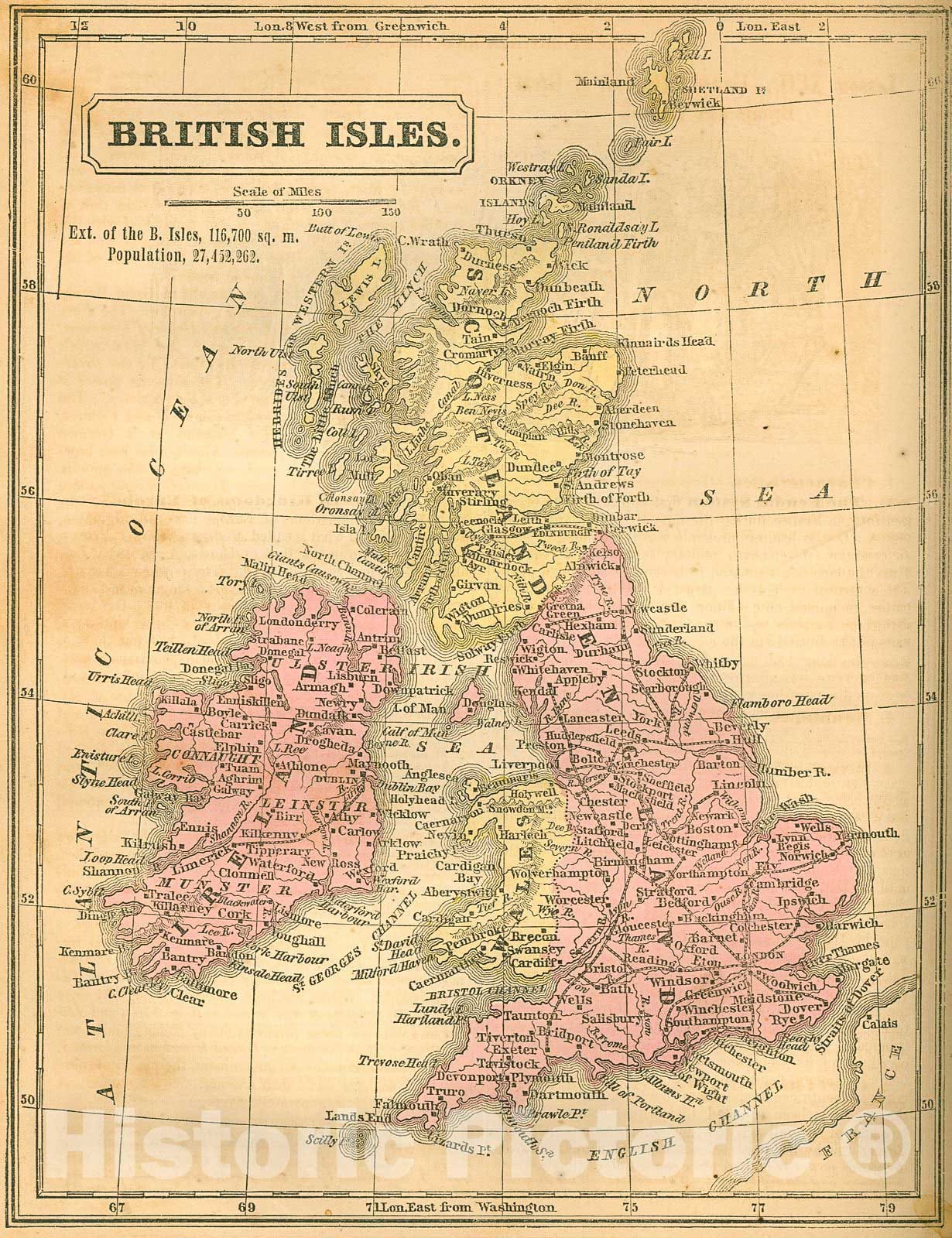 Historic Map : 1855 British Isles : Vintage Wall Art
