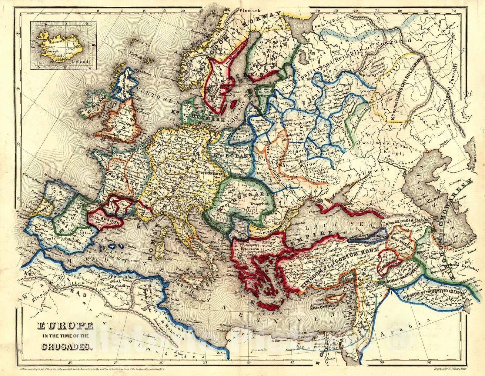 Historic Map : 1855 Map of the British Isles : Vintage Wall Art
