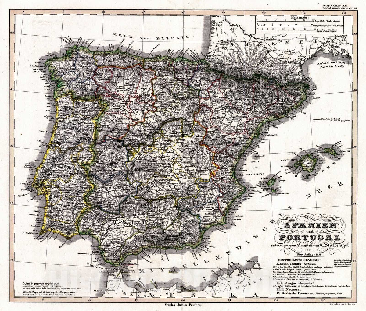 Historic Map : 1856 Spanien und Portugal : Vintage Wall Art