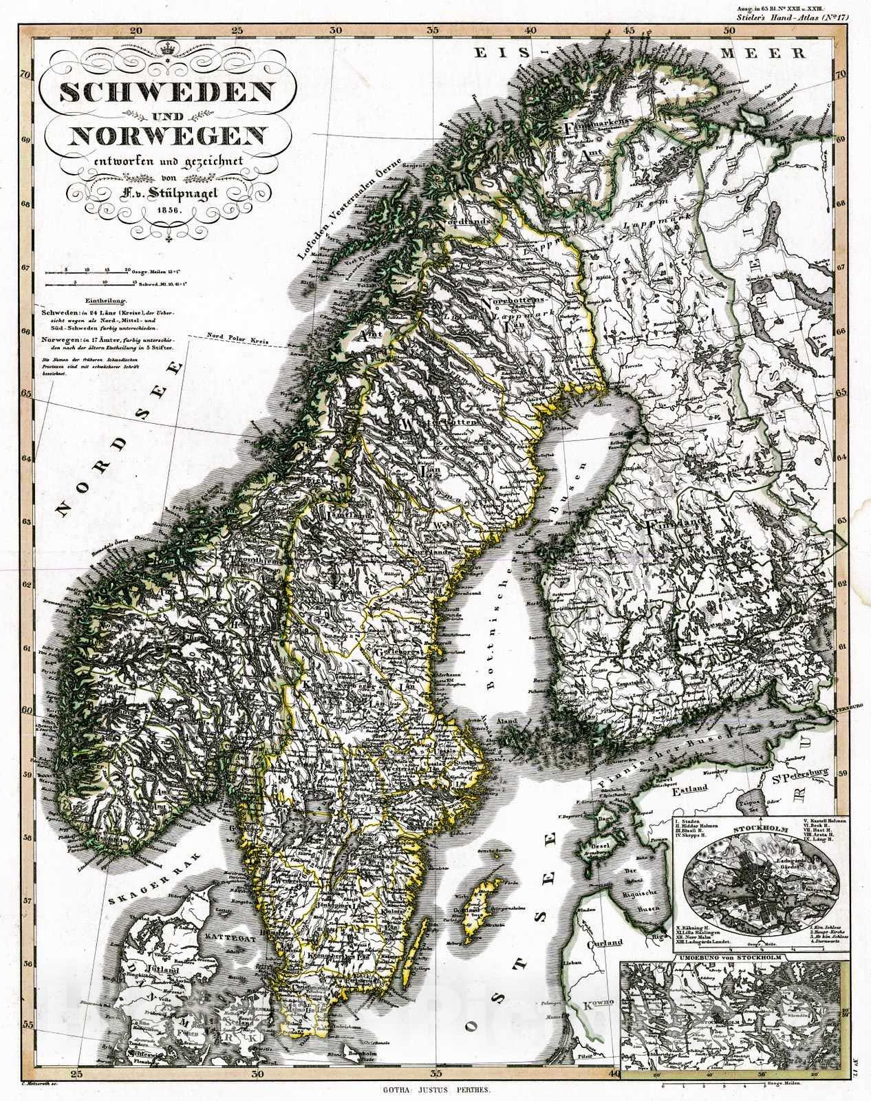 Historic Map : 1856 Schweden und Norwegen : Vintage Wall Art