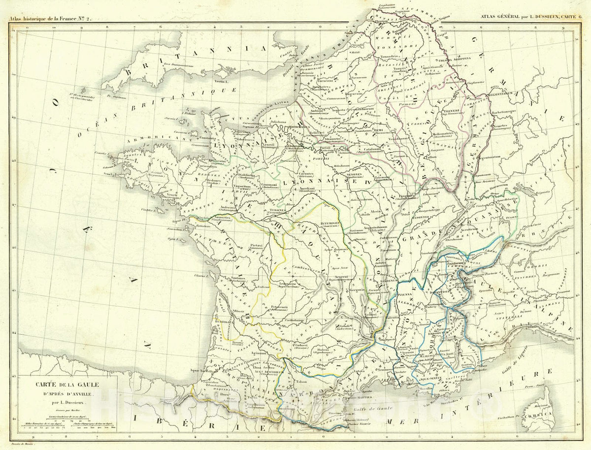 Historic Map : 1856 Carte de la Gaule : Vintage Wall Art