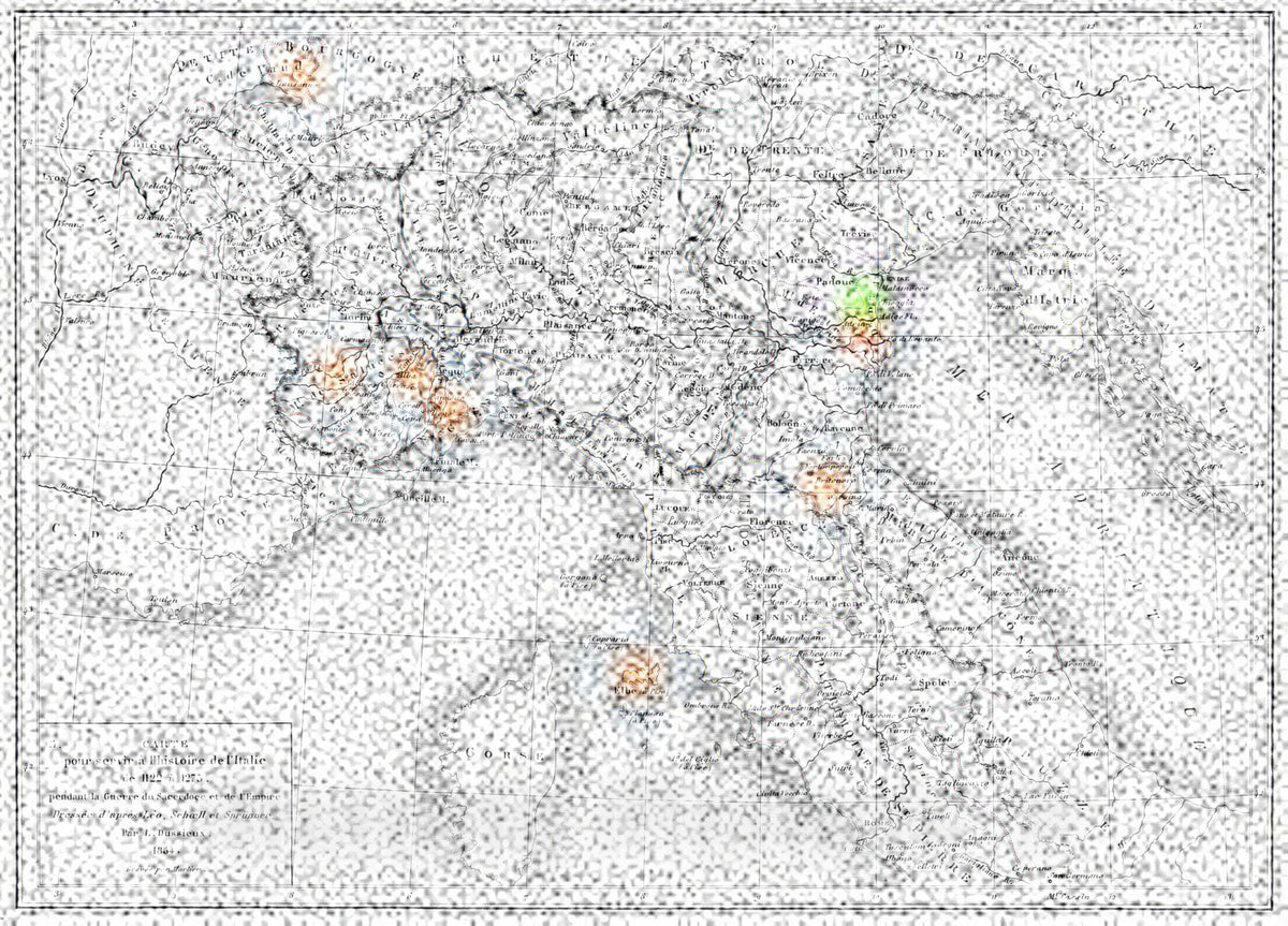 Historic Map : 1856 Carte pour servir a l'histoire de l'Italie de 1122a 1275 : Vintage Wall Art